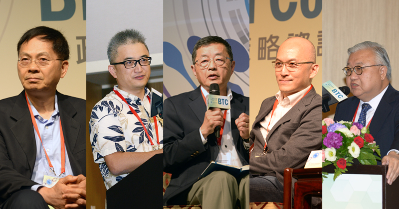 左起依序為BioLegend創辦人賴正光、台灣人工智慧實驗室創辦人杜奕瑾、育世博生技董事長楊育民、AppWorks之初創投合夥人程九如、臺北醫學大學講座教授閻雲。(圖/林嘉慶)