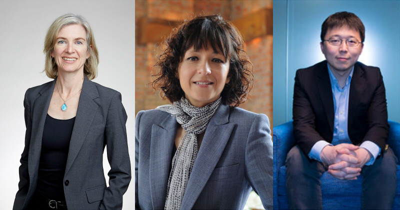 Jennifer Doudna博士(左)、Emmanuelle Charpentier博士(中)及張鋒博士(右) (圖片來源:網路)