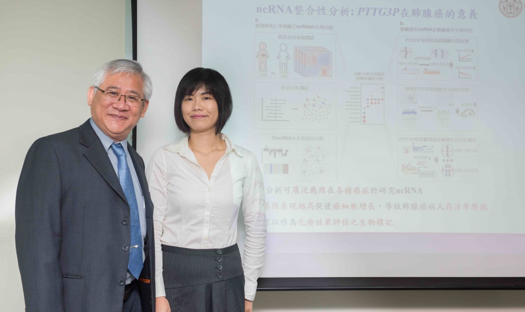 中研院解肺腺癌惡化機轉 「垃圾基因」PTTG3P為要角 。圖為中研院生醫所周玉山(左)、施柔合(右) (圖片來源:中央研究院)